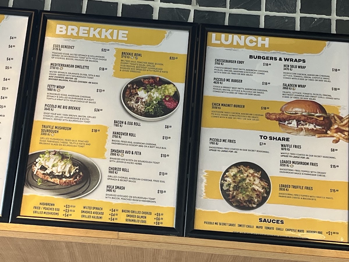 Piccolo Me ICW Wollongong menu board