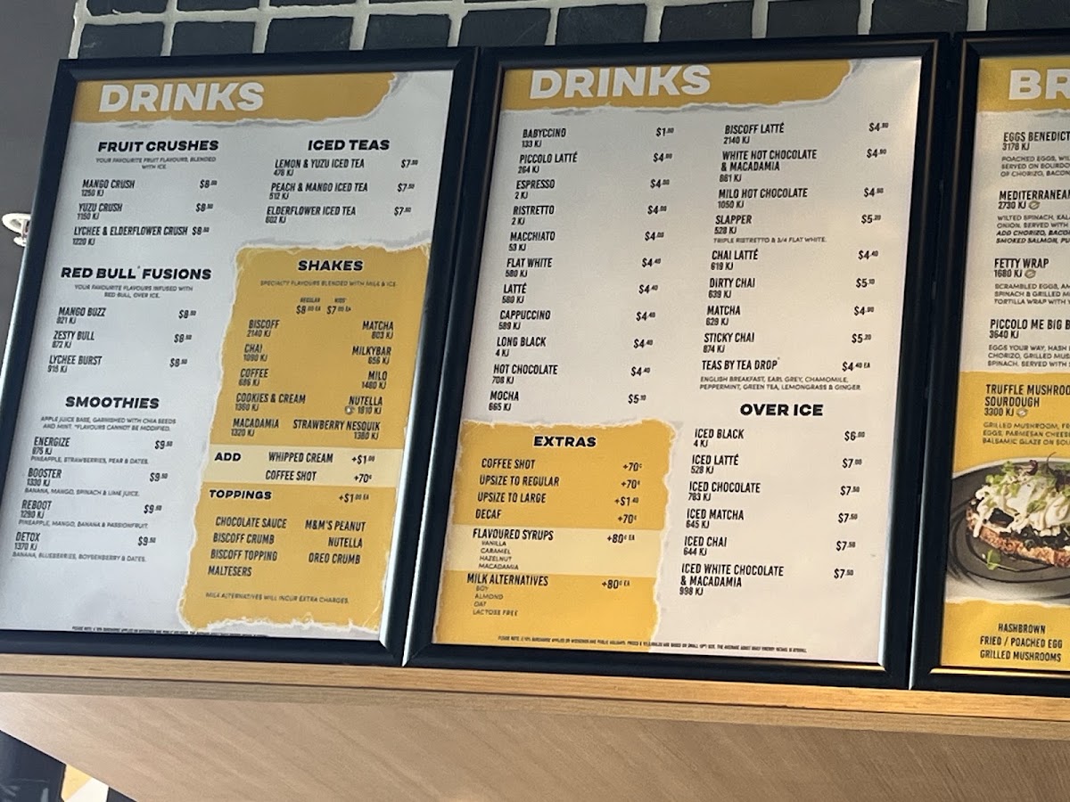 Piccolo Me ICW Wollongong menu board