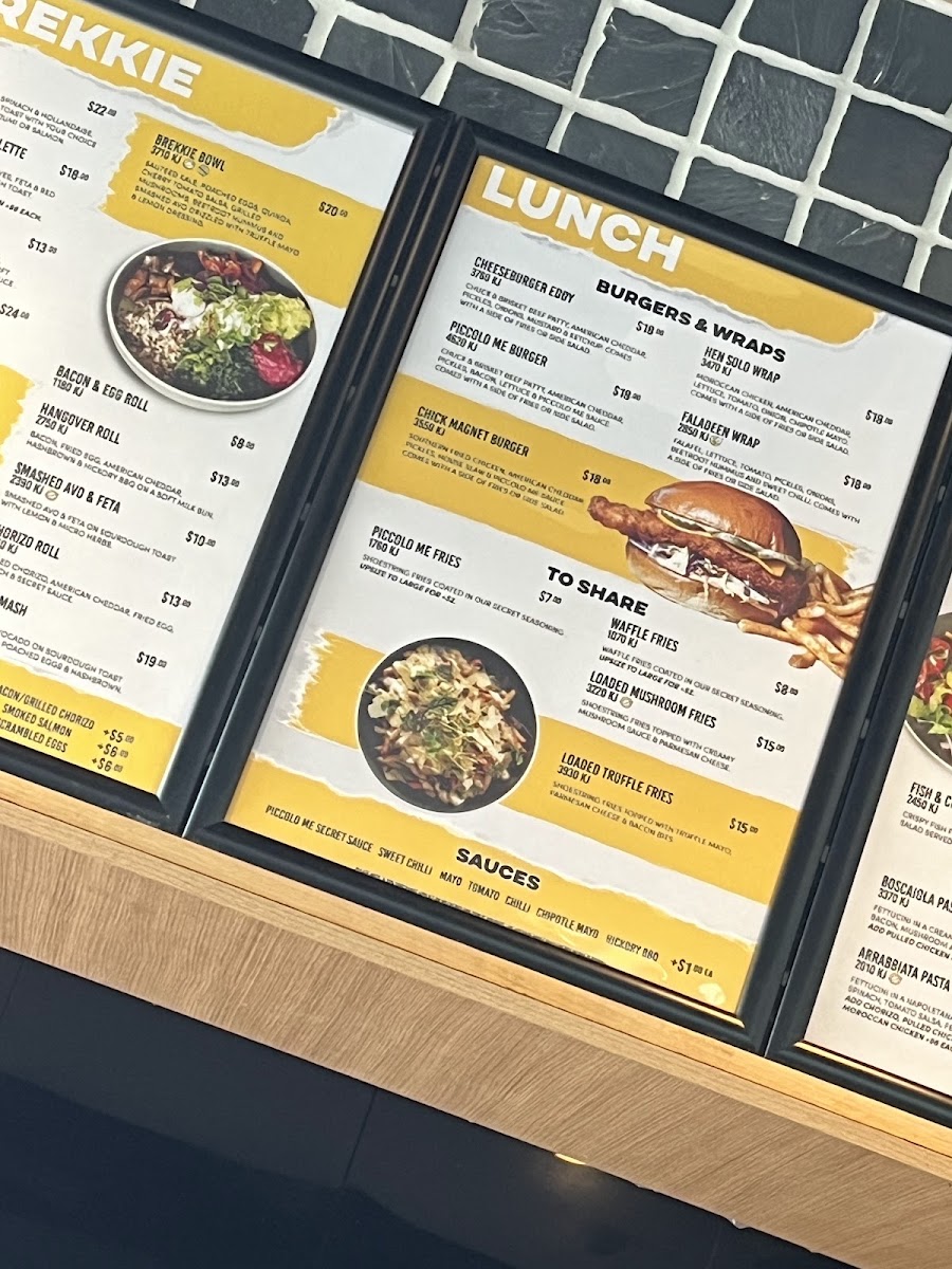 Piccolo Me ICW Wollongong menu board