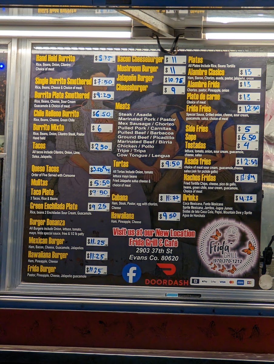 FRIDA Food Truck menu board