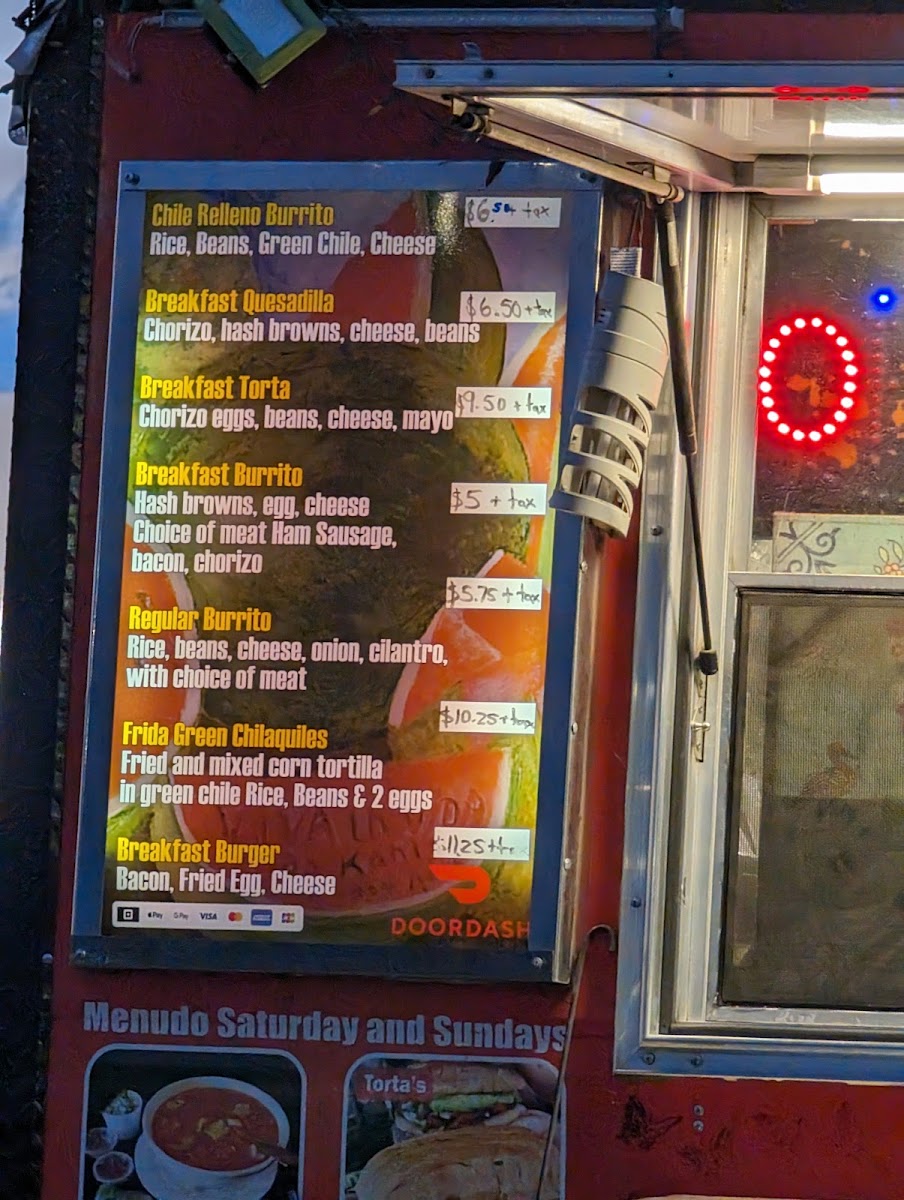 FRIDA Food Truck menu board
