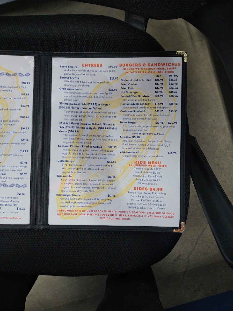 Ponderosa Restaurant@DeltaMarina menu board