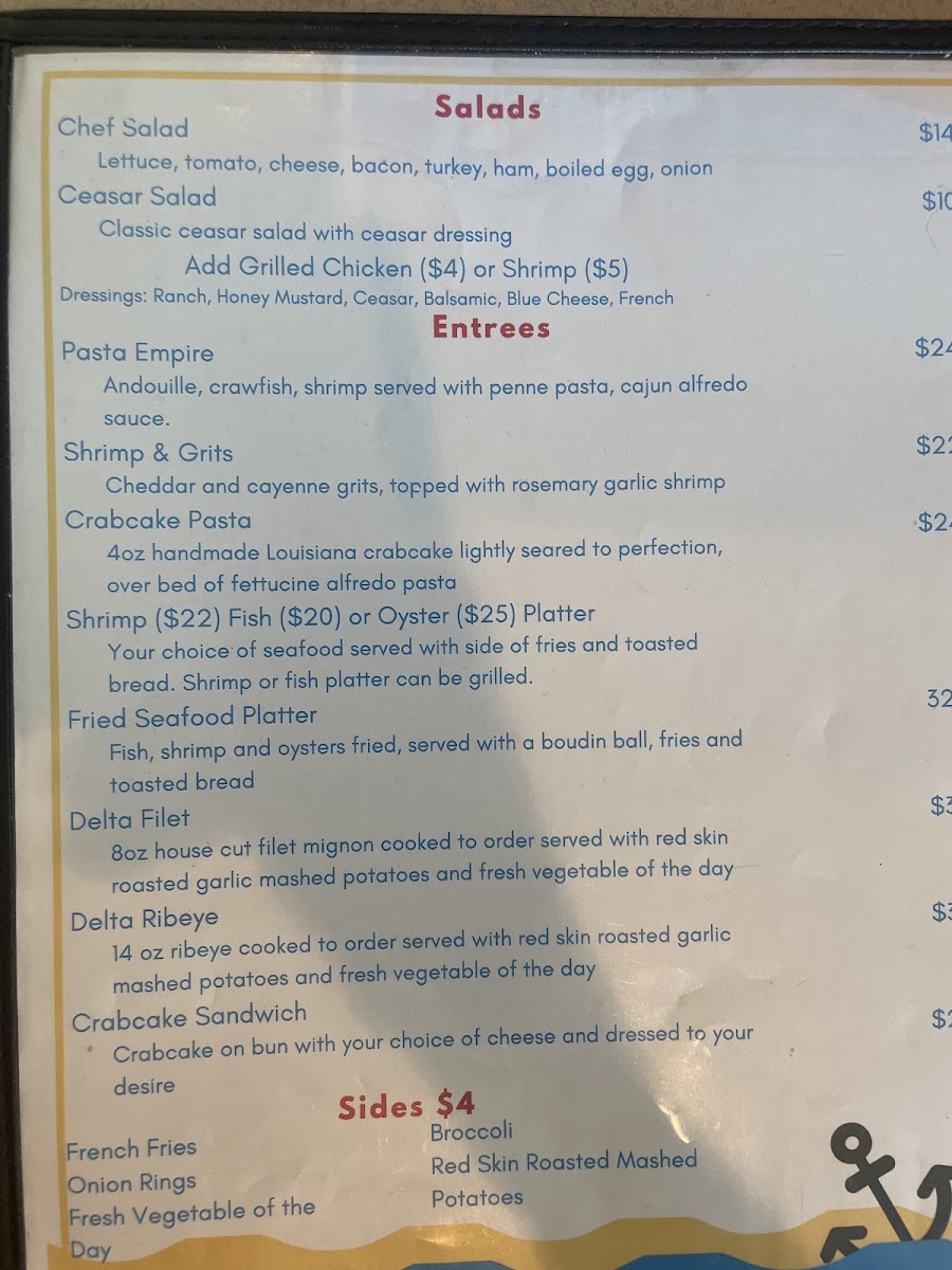 Ponderosa Restaurant@DeltaMarina menu board