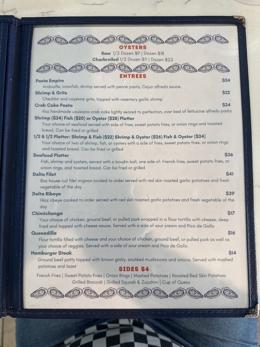 Ponderosa Restaurant@DeltaMarina menu board