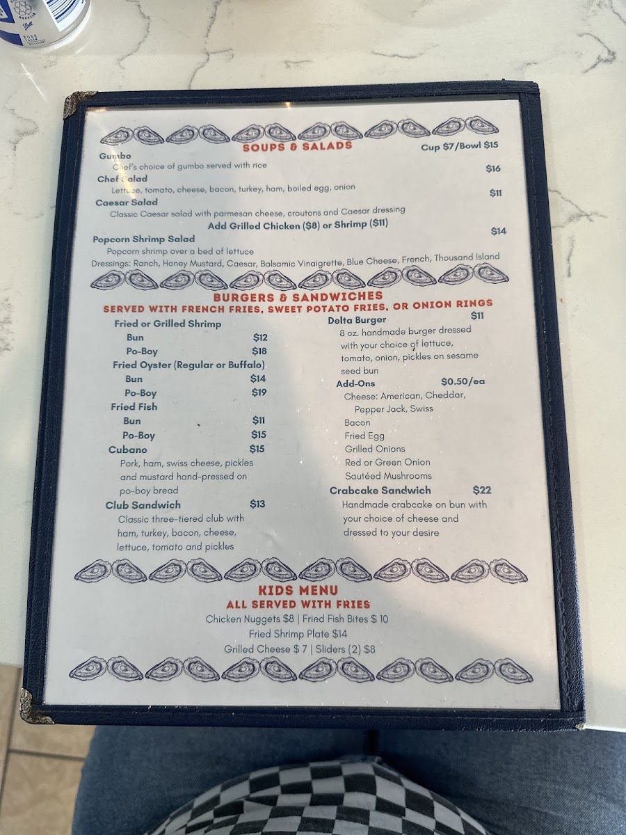 Ponderosa Restaurant@DeltaMarina menu board