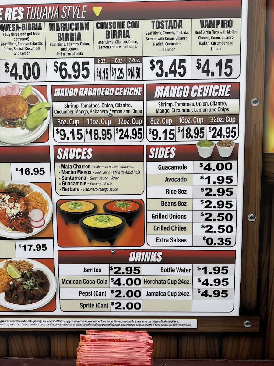 El Habanero Mexican Taqueria menu board