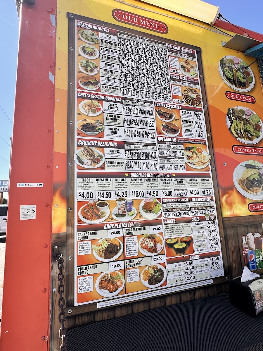 El Habanero Mexican Taqueria menu board