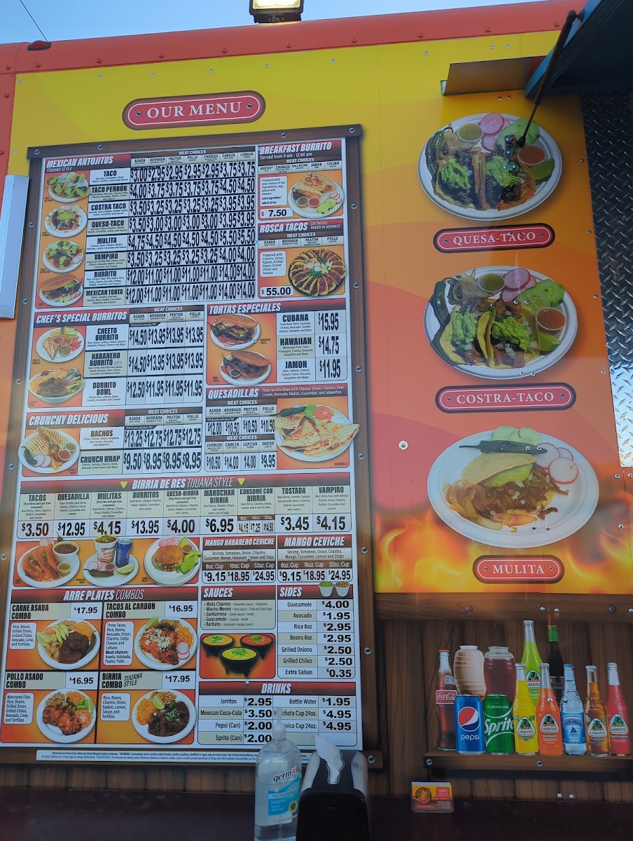 El Habanero Mexican Taqueria menu board