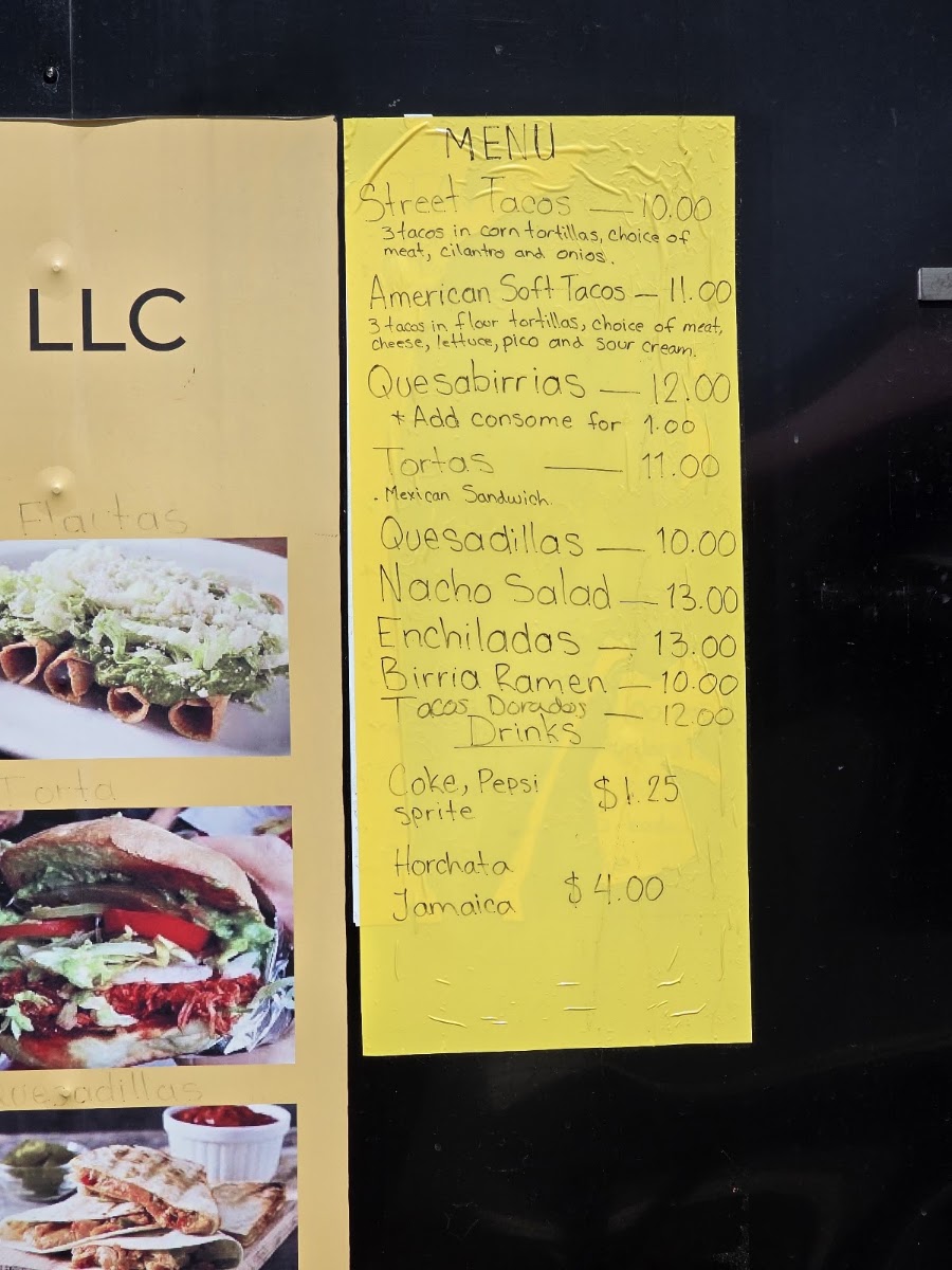 Tacos Nuestro Sabor menu board