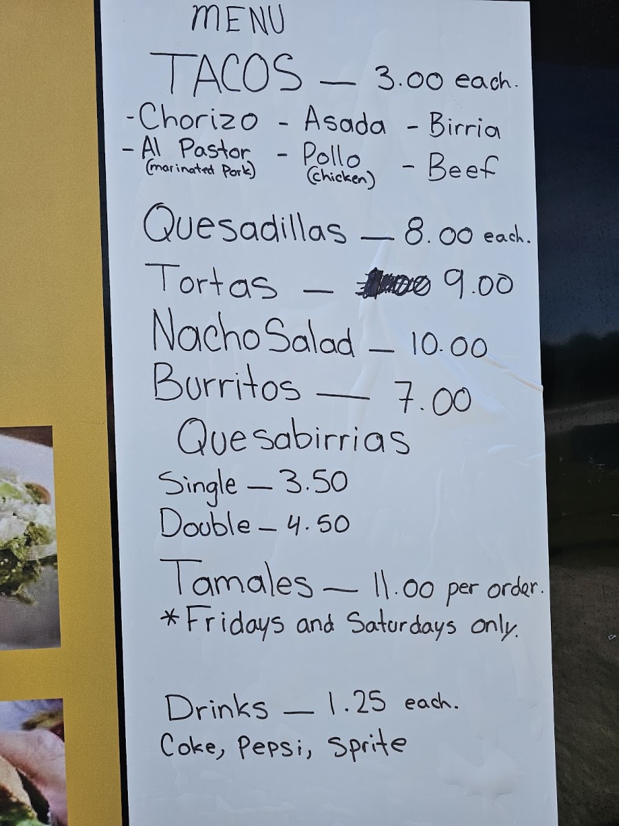 Tacos Nuestro Sabor menu board
