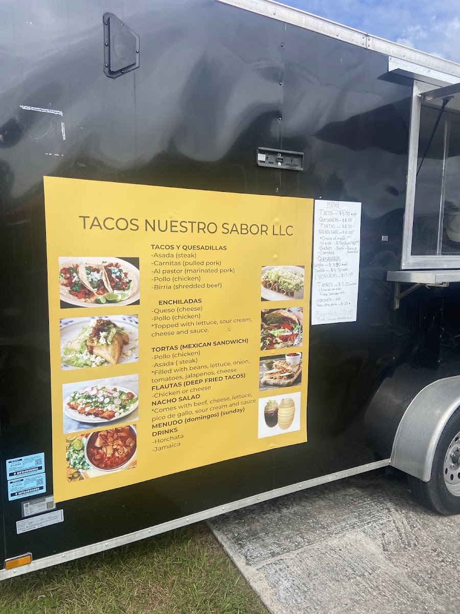 Tacos Nuestro Sabor menu board
