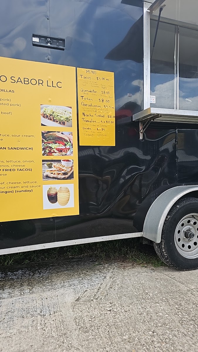 Tacos Nuestro Sabor menu board