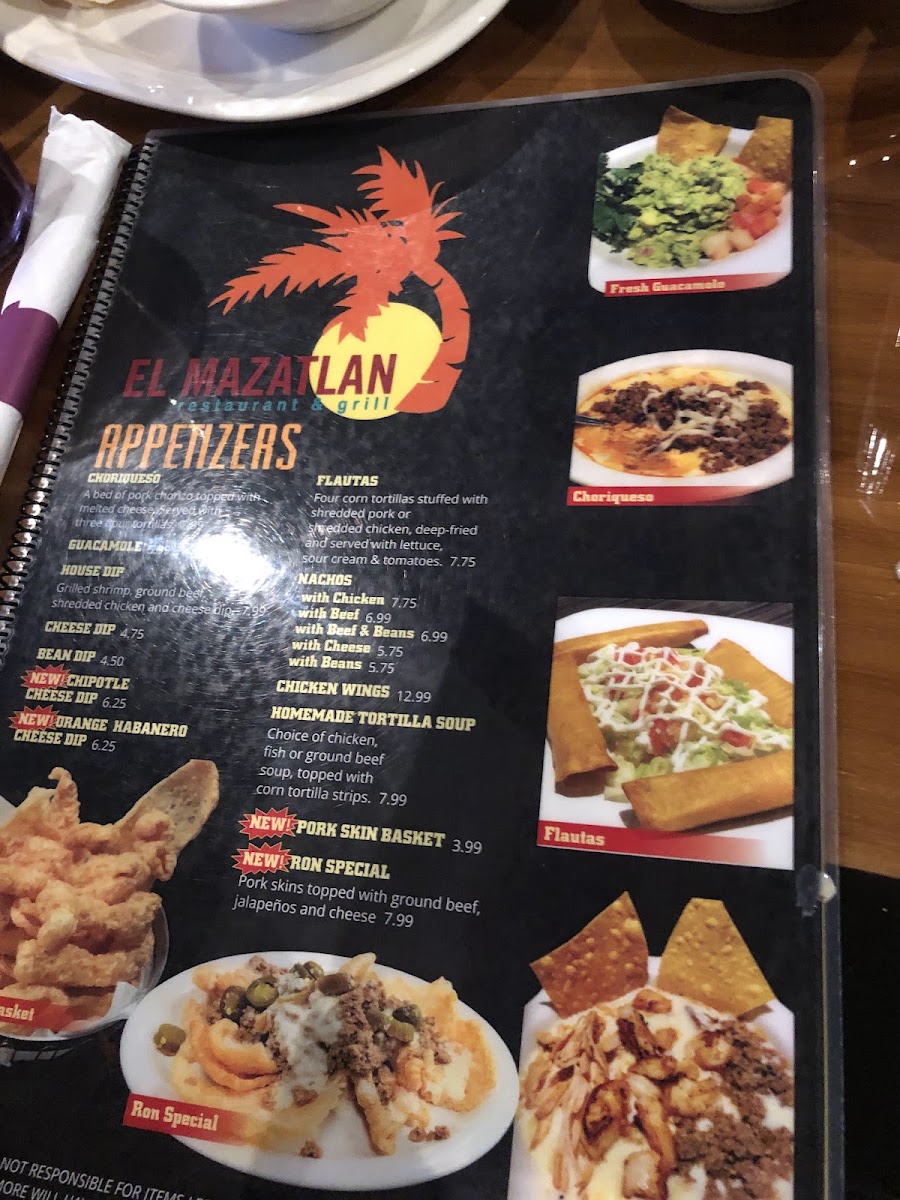 El Mazatlan Mexican Bar & Grill #1 menu board