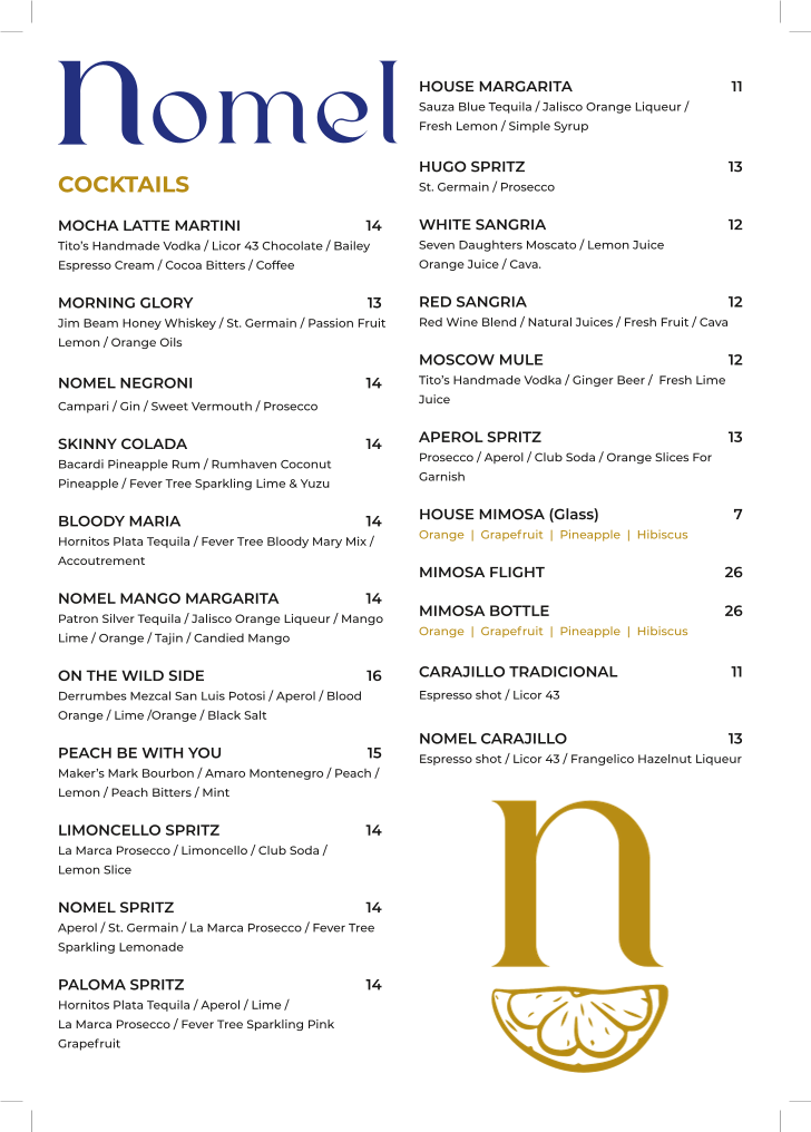 Nomel Restaurant menu board
