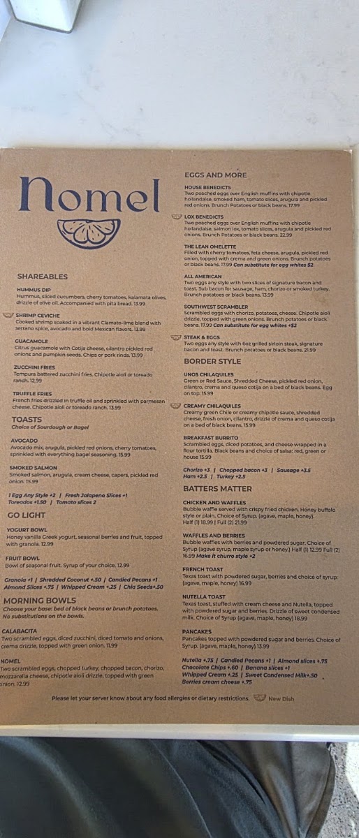 Nomel Restaurant menu board