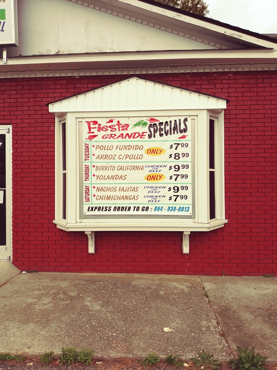Fiesta Grande menu board