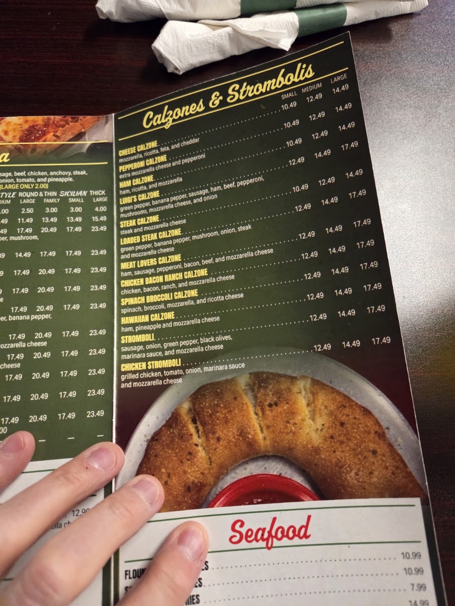 Luigi’s Italian Restaurant menu board