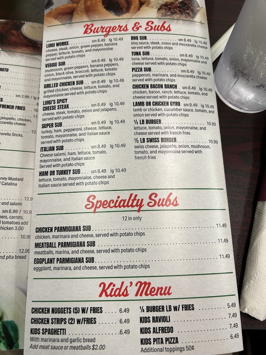 Luigi’s Italian Restaurant menu board