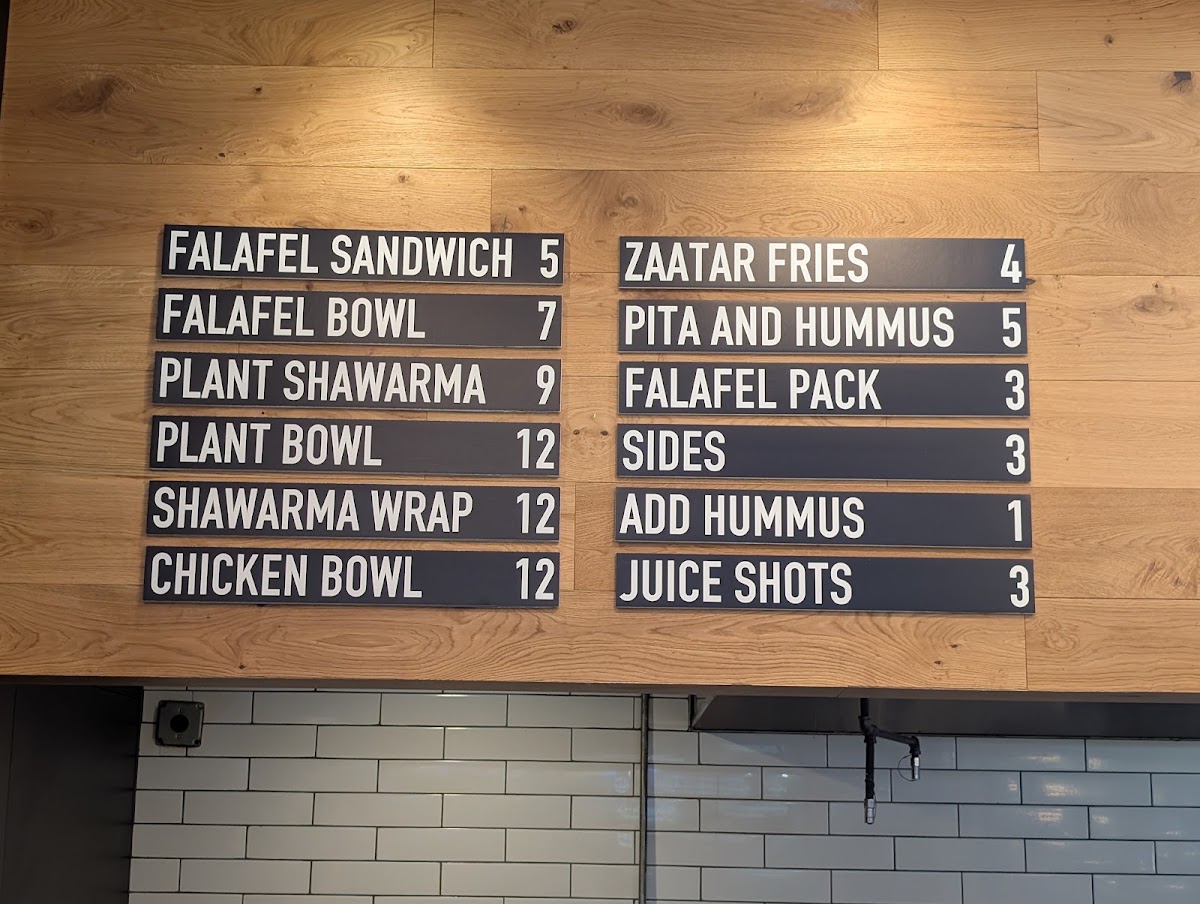 Falafel Inc menu board