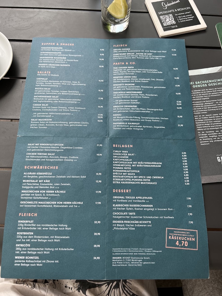 Cafe Bar Sachsenheimer menu board