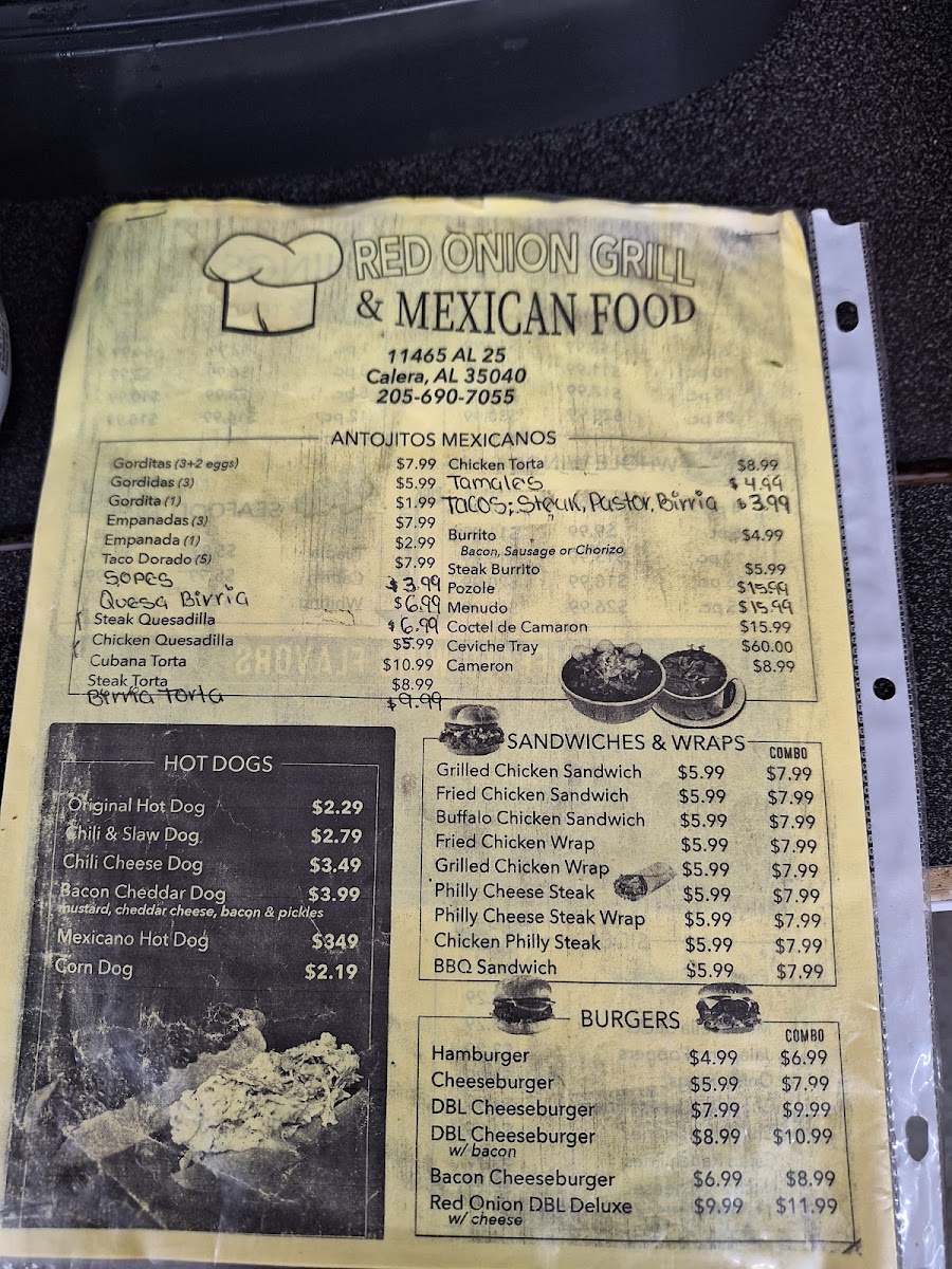 Red Onion menu board