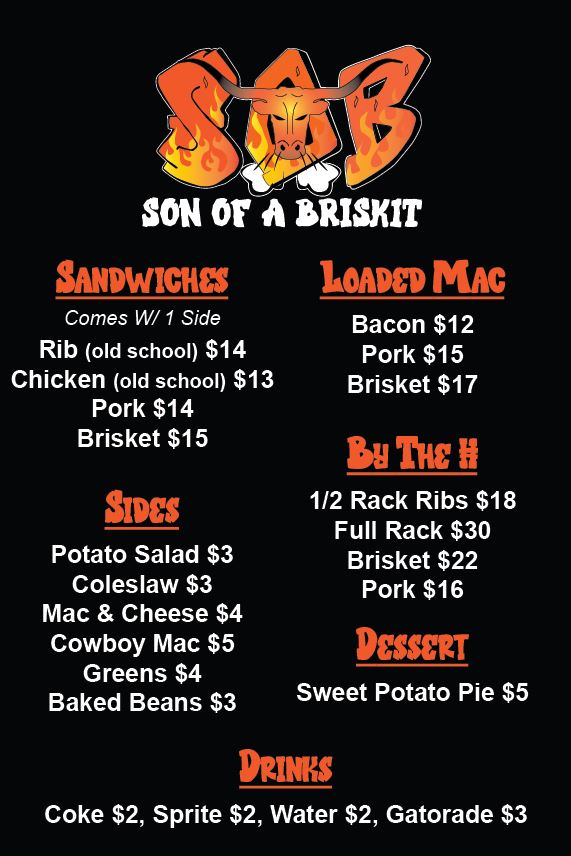 Campbell's Catering menu board