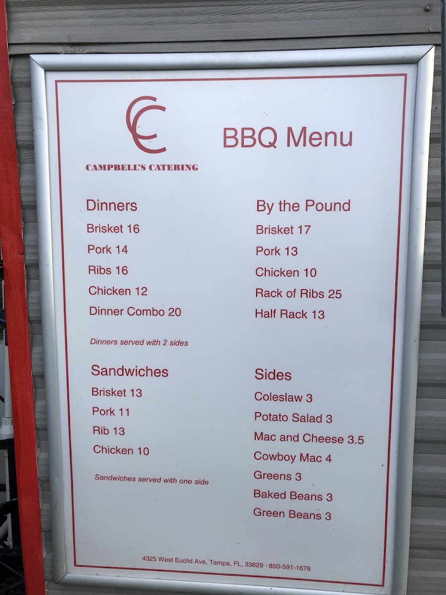 Campbell's Catering menu board