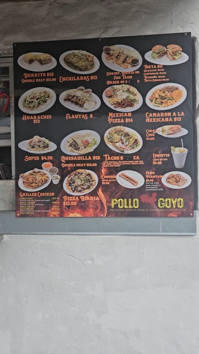 Pollo Goyo menu board