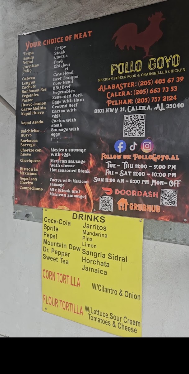 Pollo Goyo menu board