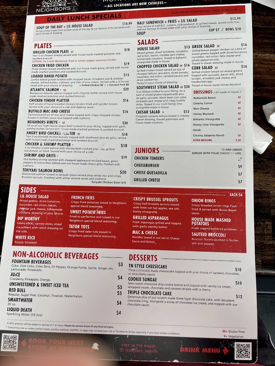 Neighbors Murfreesboro menu board