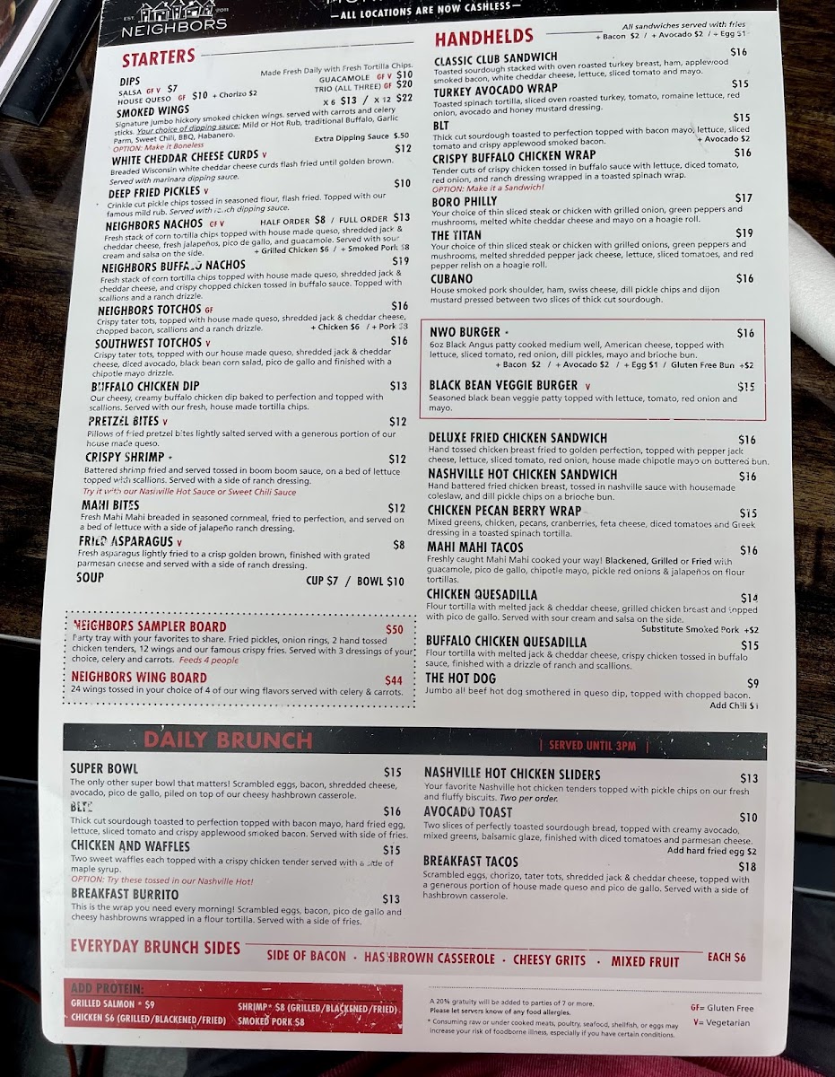 Neighbors Murfreesboro menu board