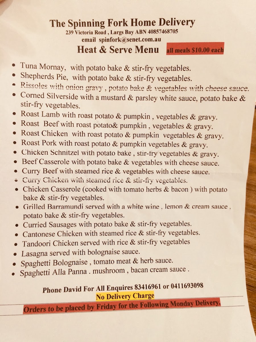 the spinning fork menu board