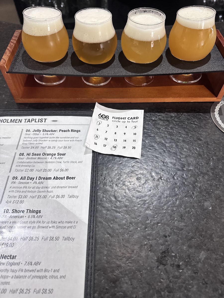 608 Brewing Company Taproom & Kitchen menu board