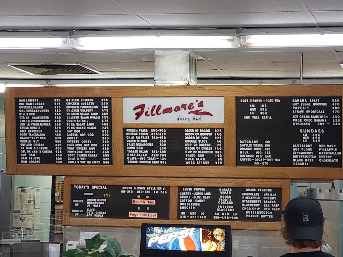 Fillmore's Dairy Hut menu board