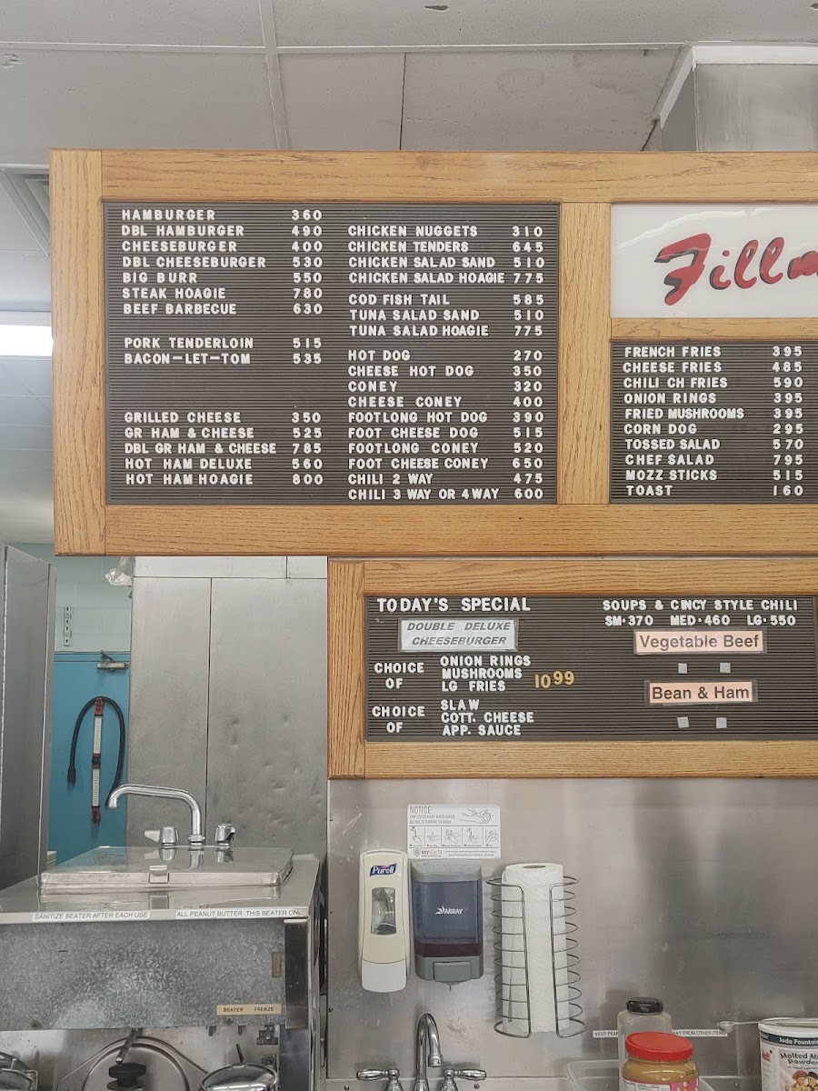 Fillmore's Dairy Hut menu board