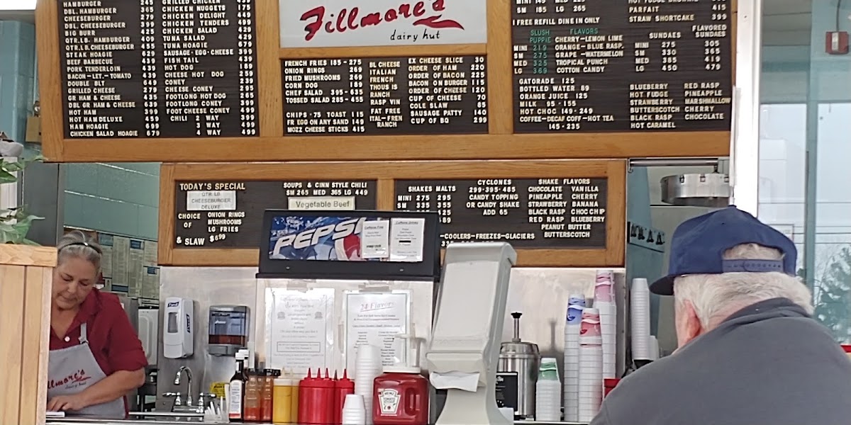 Fillmore's Dairy Hut menu board
