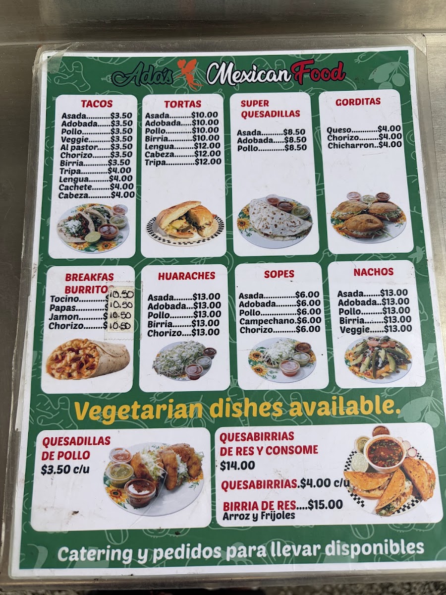 Ada’s Mexican Food Truck menu board