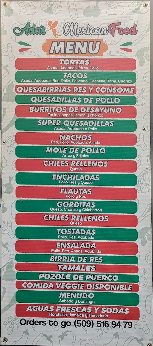Ada’s Mexican Food Truck menu board