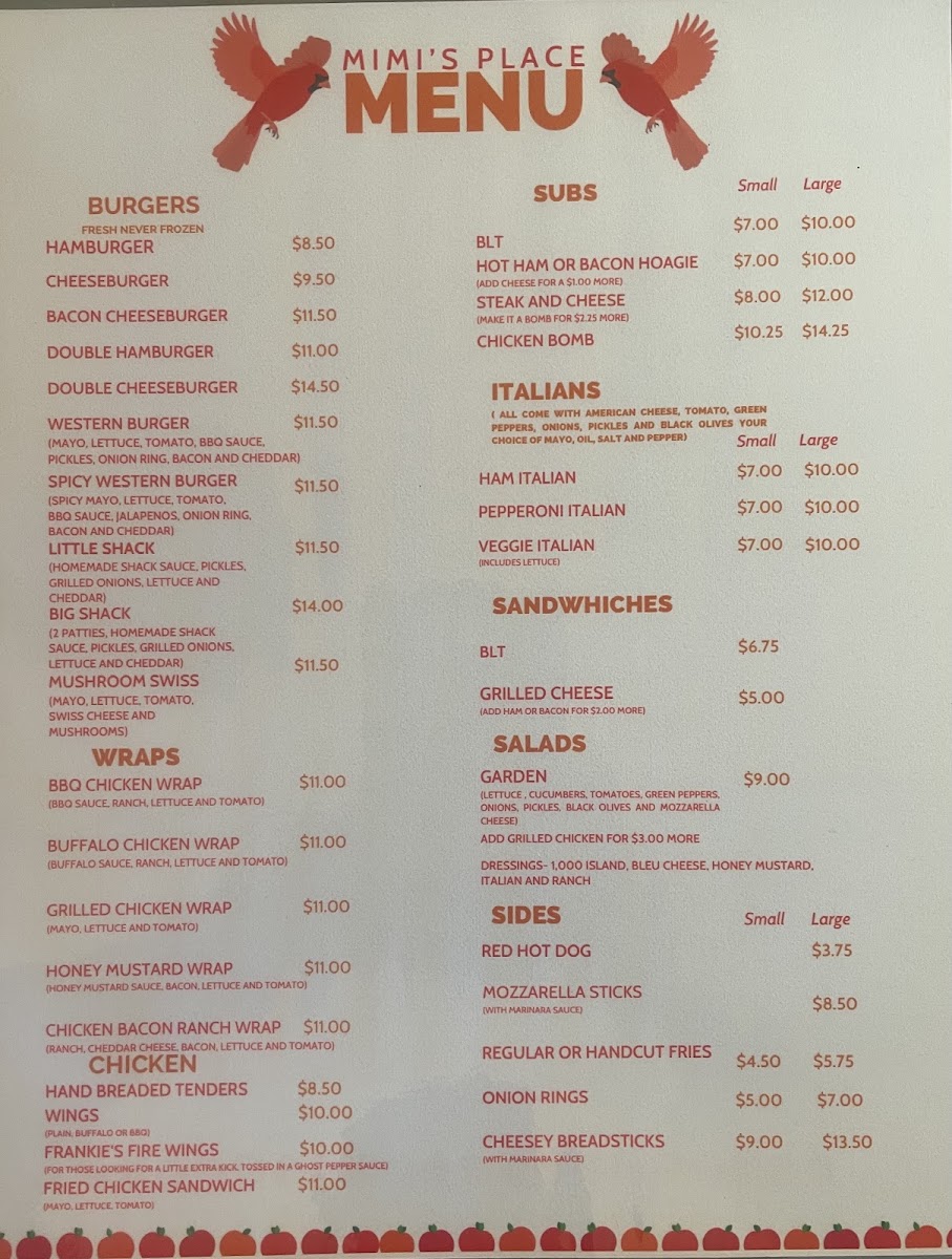 Mimi's Place menu board