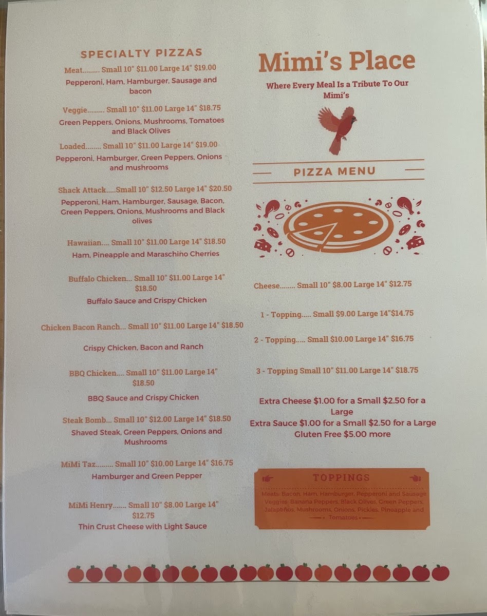 Mimi's Place menu board
