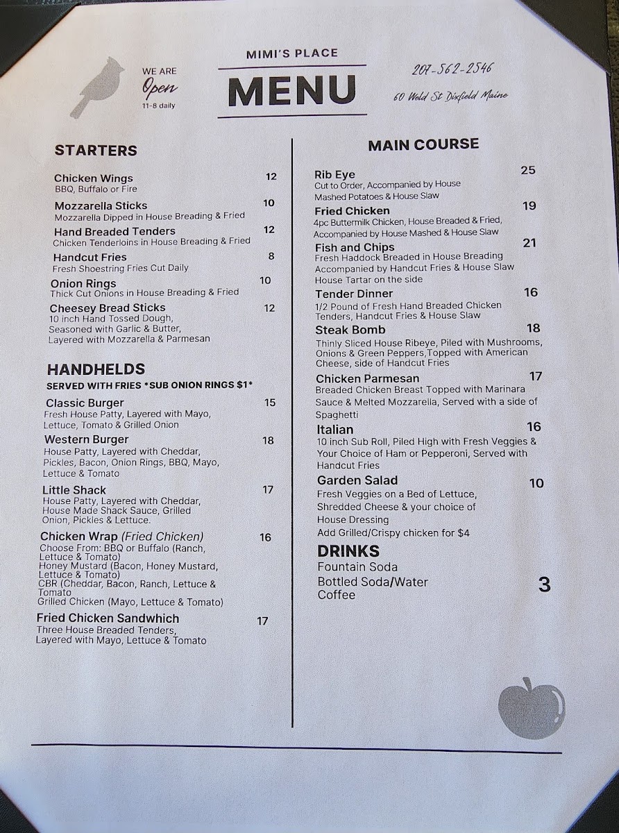 Mimi's Place menu board