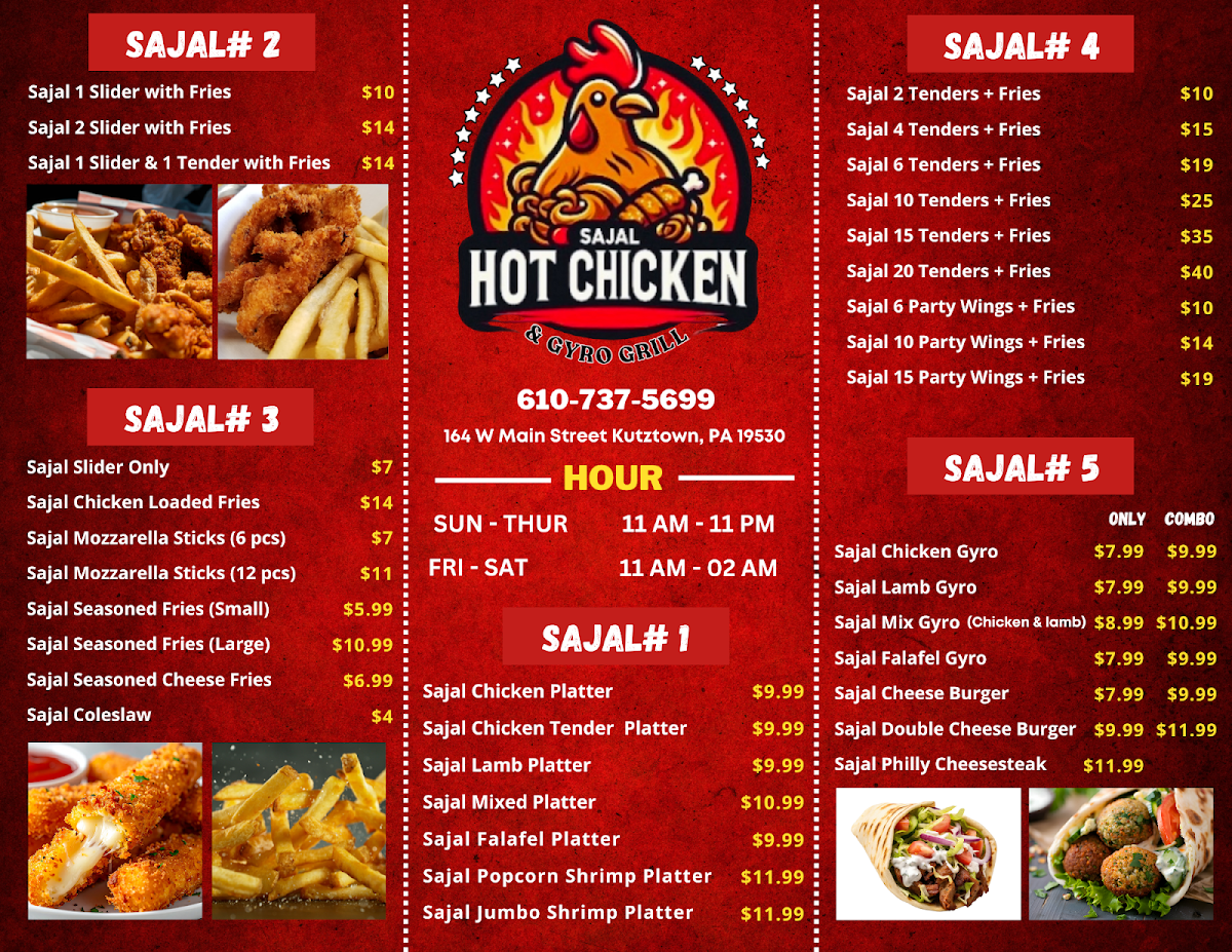 Sajal Hot Chicken & Gyro Grill menu board