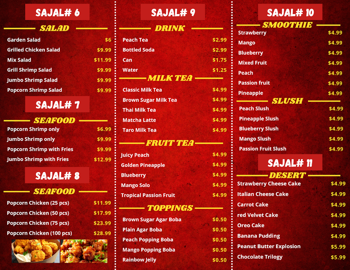 Sajal Hot Chicken & Gyro Grill menu board