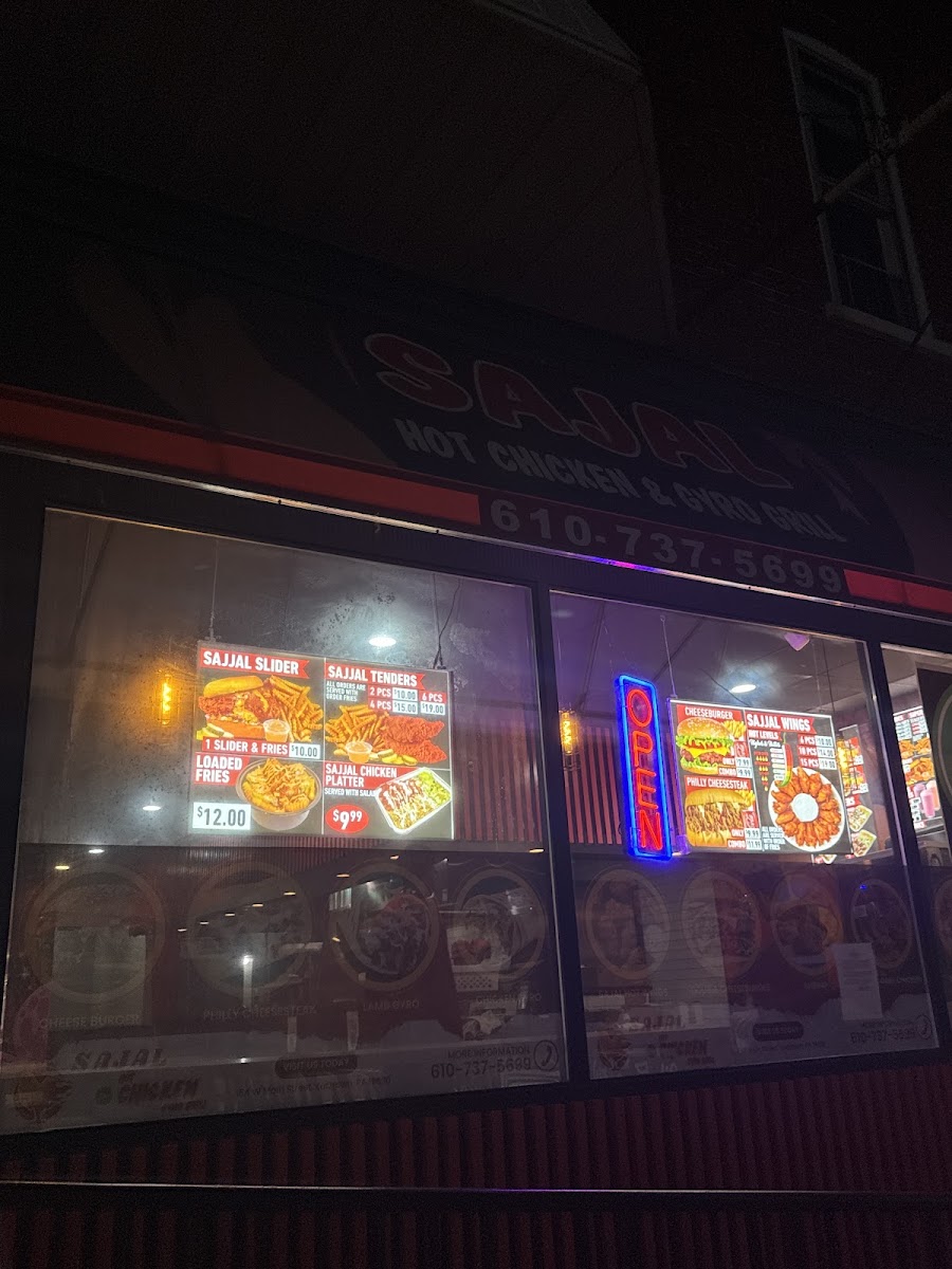 Sajal Hot Chicken & Gyro Grill menu board