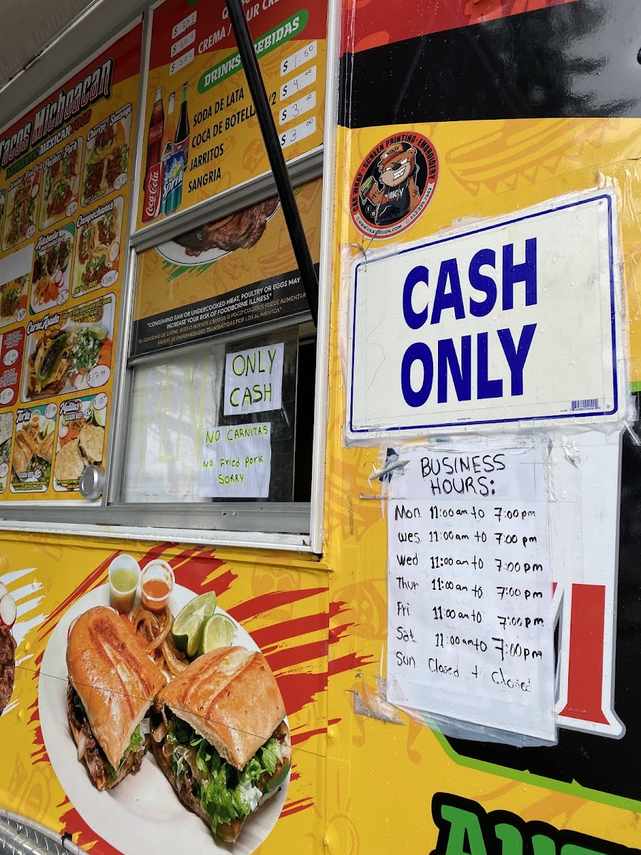 Tacos Michoacan menu board
