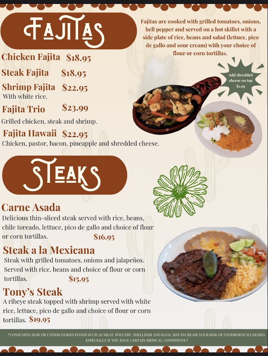 Primos Mexican Grill menu board