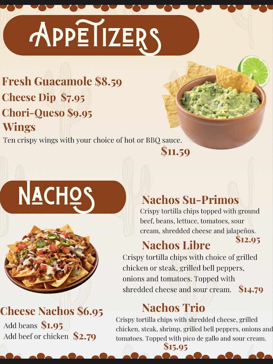 Primos Mexican Grill menu board