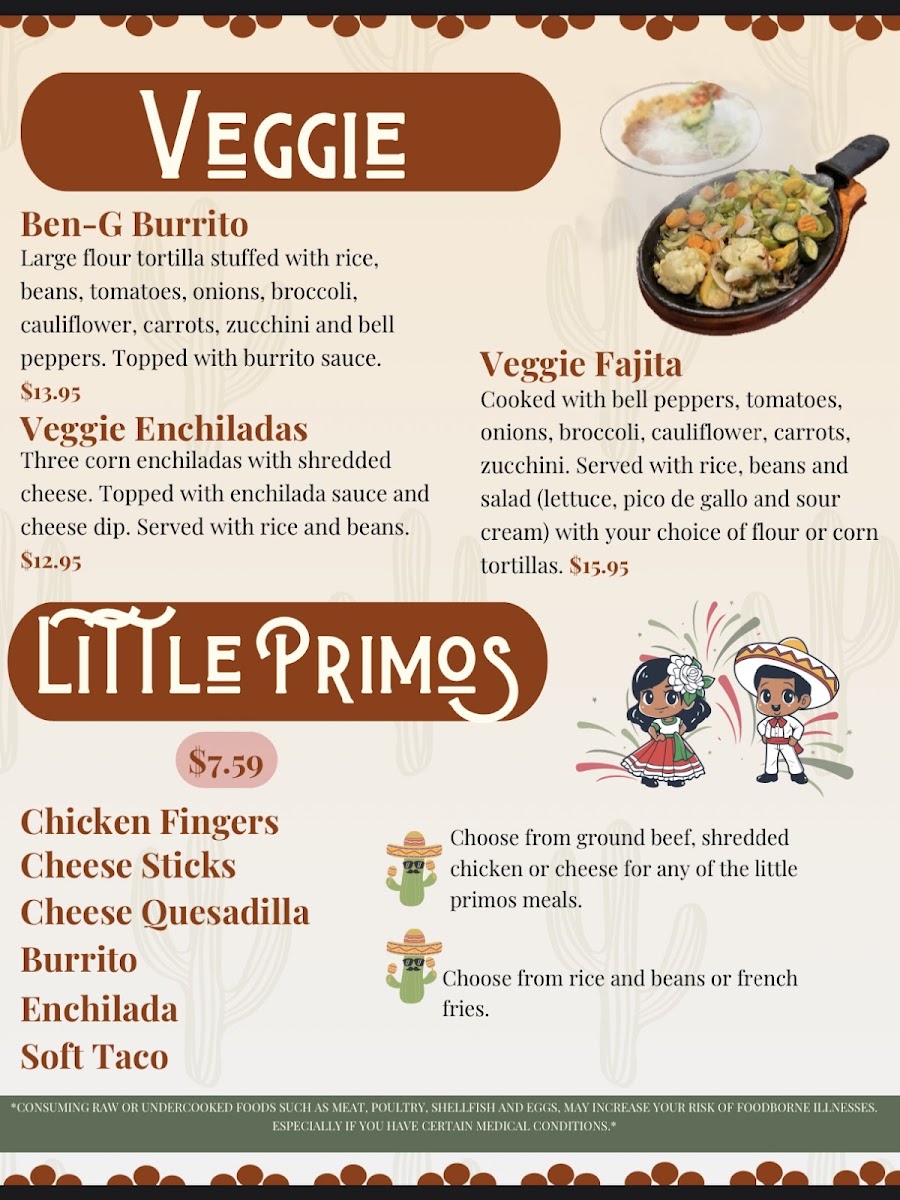 Primos Mexican Grill menu board