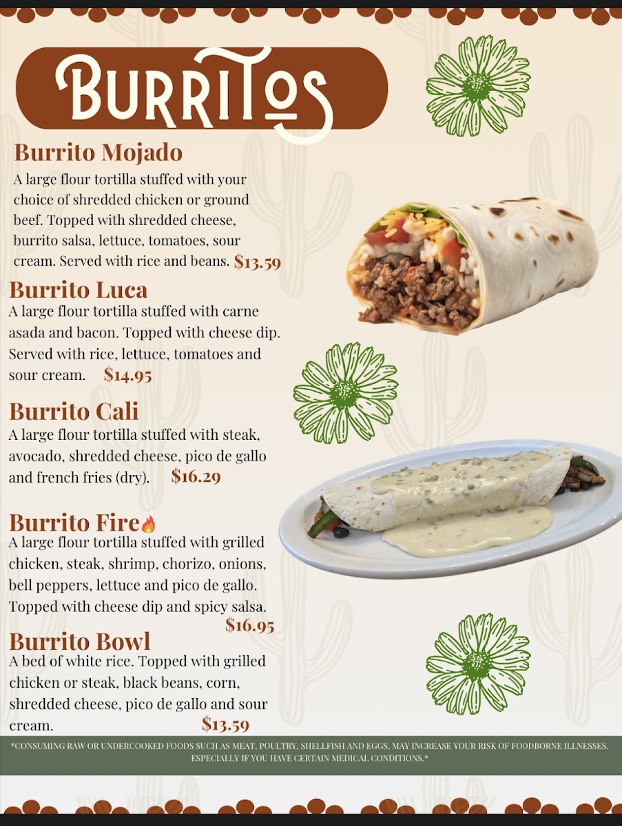 Primos Mexican Grill menu board