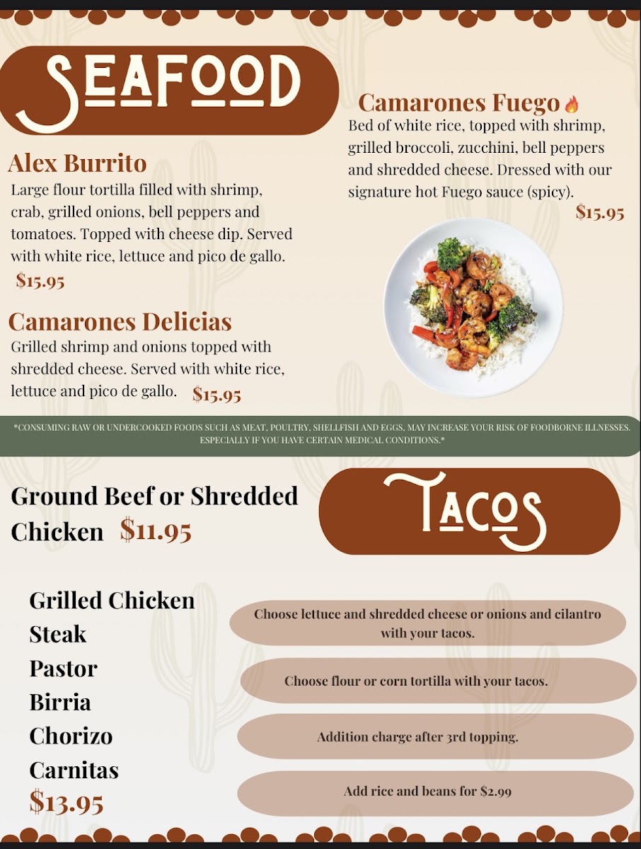 Primos Mexican Grill menu board